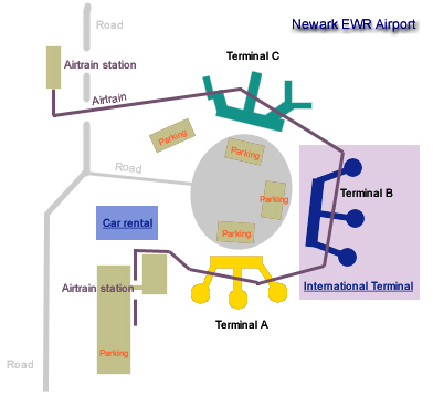 Newark EWR services : locate your terminal on the map