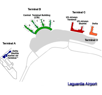 Laguardia airport terminal map : 4 terminals - A to D